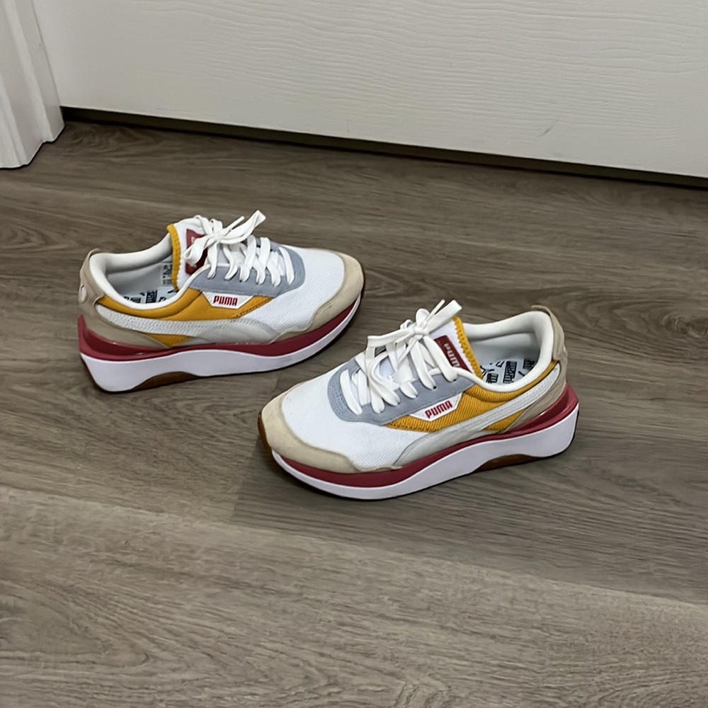 Puma White Gray Yellow Retro Runner Sneakers